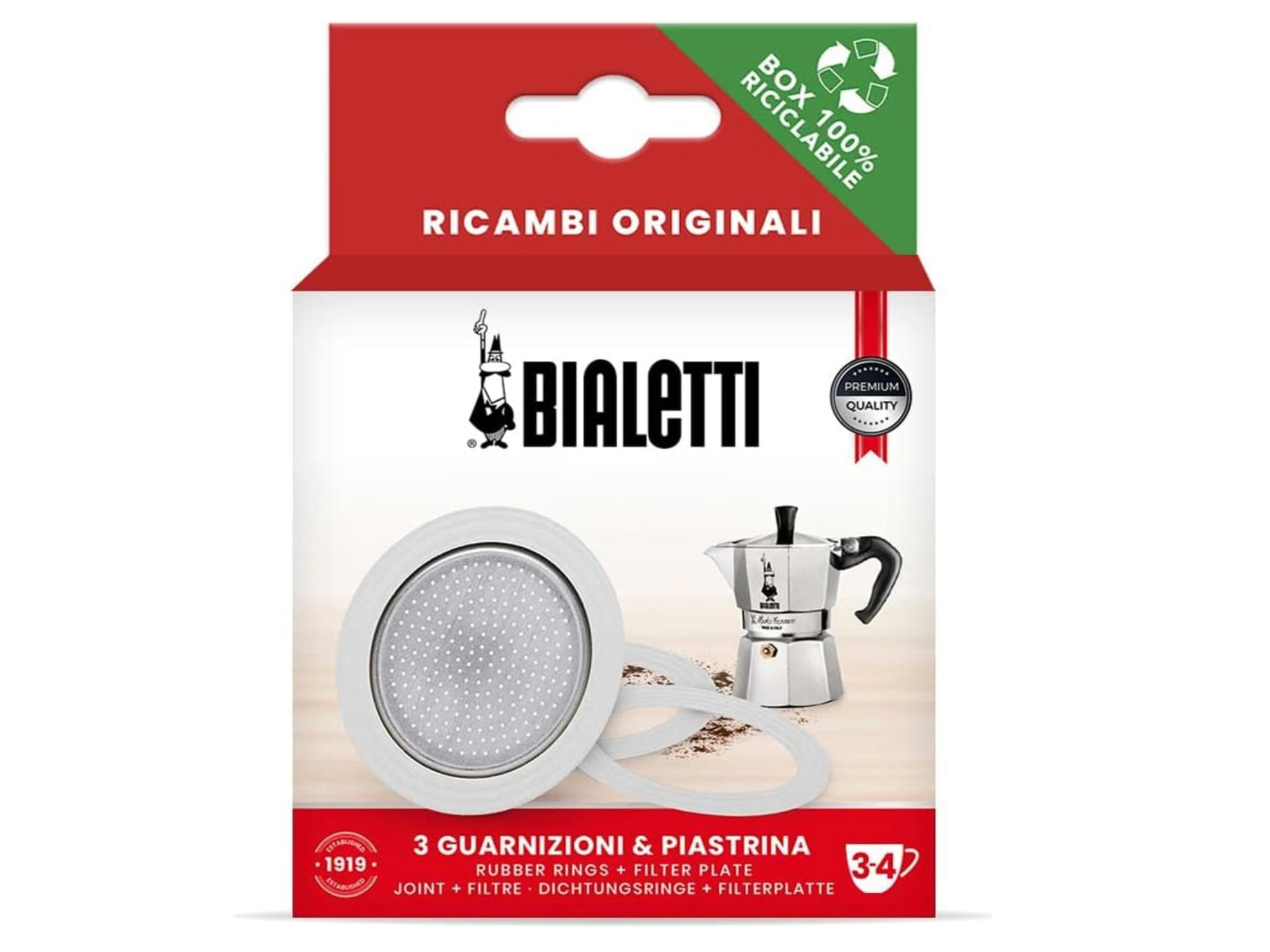 Moka Express Bialetti 3x Gummiring + bovenfilter 3-4T